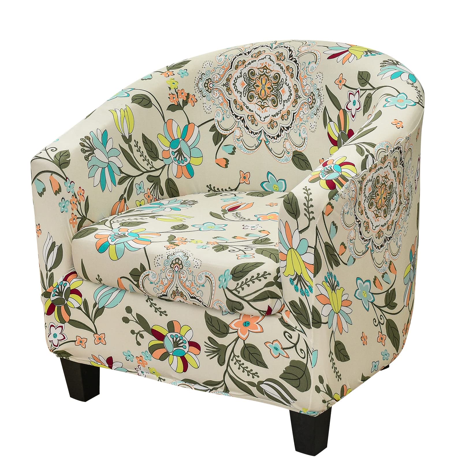 Tub Chair Covers 2 Piece Set - Upgraded 2 IN 1 Design Bucket Chair Covers High Stretch Printed Soft Club Chair Covers Armchair Slipcovers for Dining Living Room Cafe Bar Office Reception (Print 20)