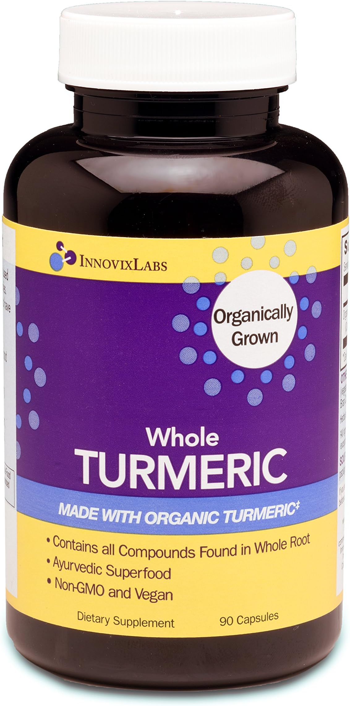 Whole Turmeric (by InnovixLabs). Made with Organic Turmeric Root. Non-GMO, Vegan. 90 Capsules.