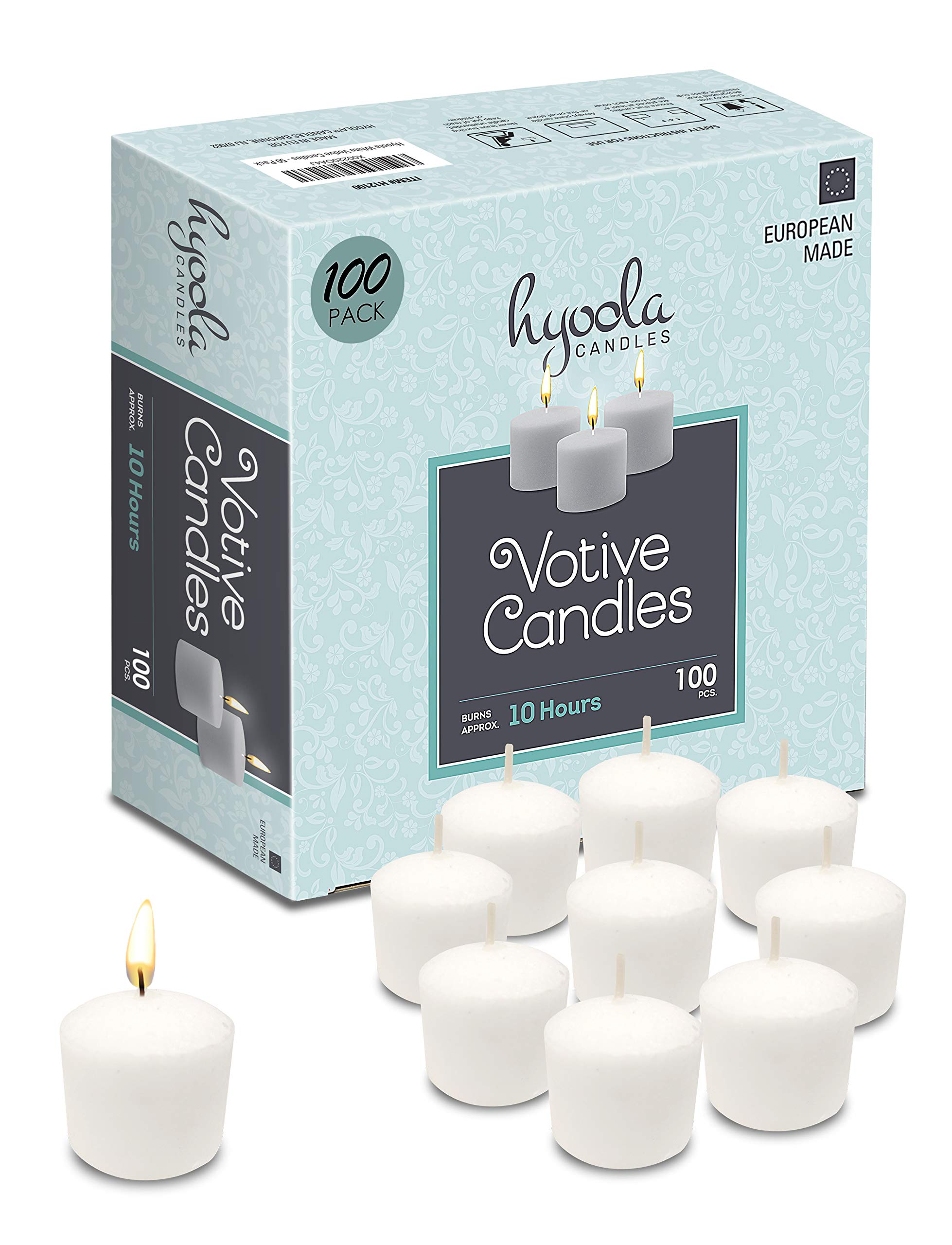 Hyoola Votive Candles - 10 Hour Burn Time Unscented Candles Pack of 100 - White Candles - European Made