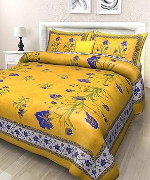 BedZone Jaipuri Print 100% Cotton Rajasthani Tradition King Size Double Bedsheet with 2
