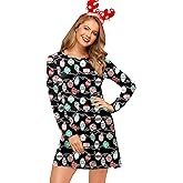 For G and PL Women's Christmas Printed Tunic Dress Long Sleeve Crewneck Casual Costume