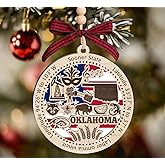 BurkeDesign Oklahoma State Wooden Ornament - States Christmas Ornaments - Ok State - Moving to Oklahoma Gift - First Christmas to Ok - 2 Layer Ornament Wooden 4Inch