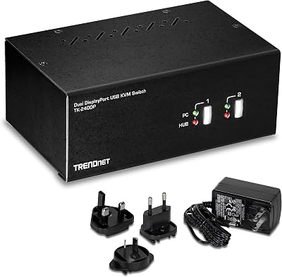 TRENDnet TK-240DP 2-Port Dual Monitor DisplayPort KVM Switch USB 2.0 Hub 4K UHD
