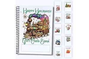 Featherstone Motifs Christmas Gift Card Book 5x7 inches with Stickers, Protective PVC Cover, and 20 Double Sided Sticky Dots - 8 Different Cover Design Options (Train)
