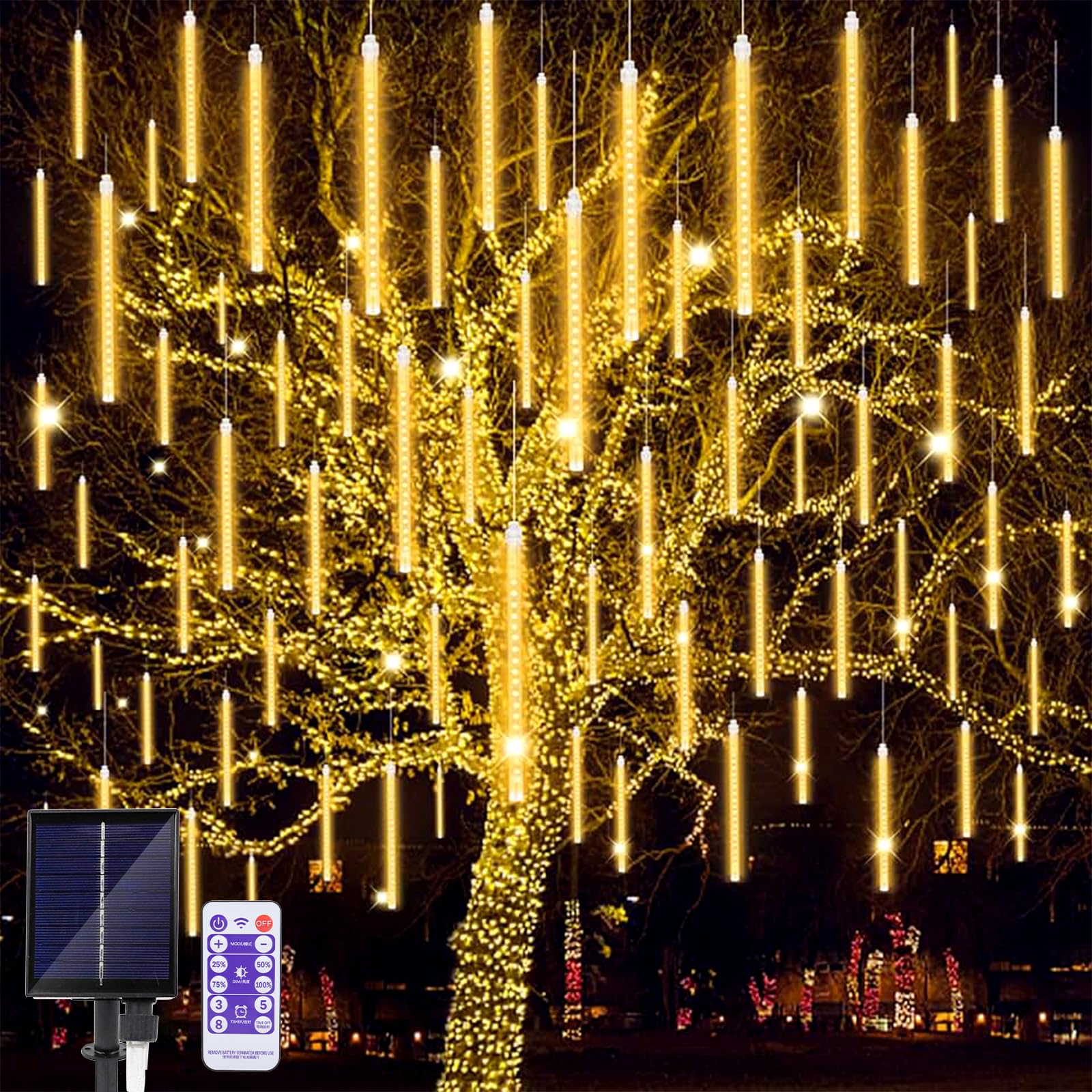 JIMACRO LED Outdoor String Solar, 11.8 Inch 10 Tube Solar Led String Lights Waterproof Fairy String Lights Falling Rain Led Lights Outdoor Garden for Christmas Tree Yard Party Balcony Street