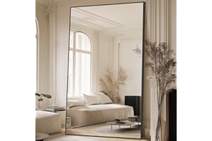 MELOMOIR 44"x72" Oversized Floor Mirror, Freestanding, Large Full Body Mirror for Bedroom, Living Room & Gym - Black Mirror with Tempered Glass