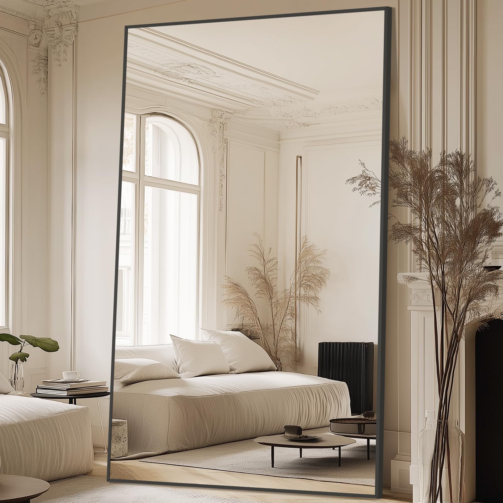 Photo 1 of **STOCK PHOTO FOR REFERENCE GLASS ONLY BLACK FRAMING NOT INCLUDED** MELOMOIR 44"x72" Oversized Floor Mirror, Freestanding, Large Full Body Mirror for Bedroom, Living Room & Gym - Black Mirror with Tempered Glass