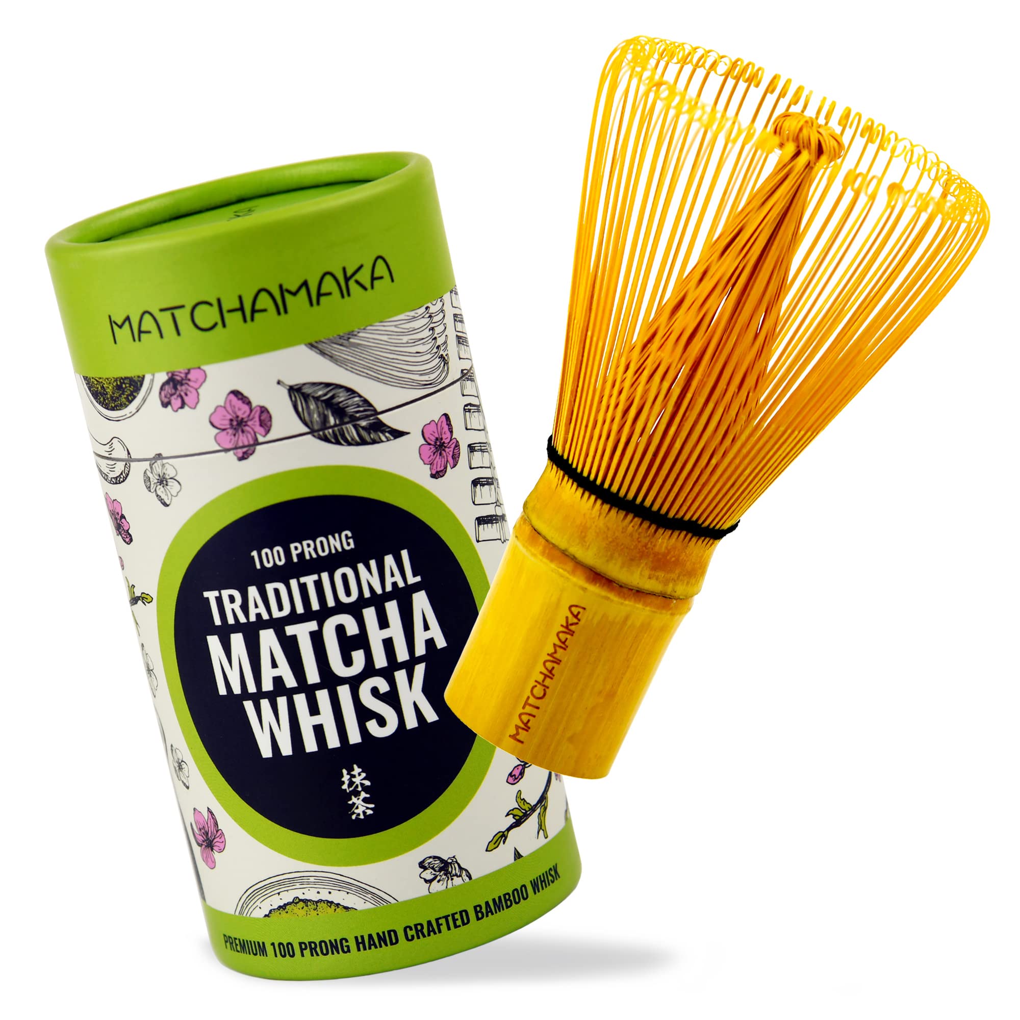 Premium Matcha Green Tea Whisk - 100 Prong - MATCHAMAKA Traditional Japanese Bamboo Whisk - Green Tea, Latte, Ceremonial Powder, Matcha Tea - The Perfect Matcha Ceremony Whisk