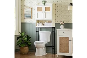 MXARLTR Over The Toilet Storage Cabinet, Bathroom Organizer Over Toilet Storage, Rattan Doors Over The Toilet Storage Soft Hinges Above Toilet Bathroom Storage Over-The-Toilet Storage (Cream White)