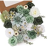 Floweroyal Artificial Flowers Combo Green Flowers Mix Silk Flowers Dahlia Roses with Stems for DIY Wedding Bridal Bouquets, Baby Shower, Floral Arrangement, Table Centerpieces, Home Decorations.