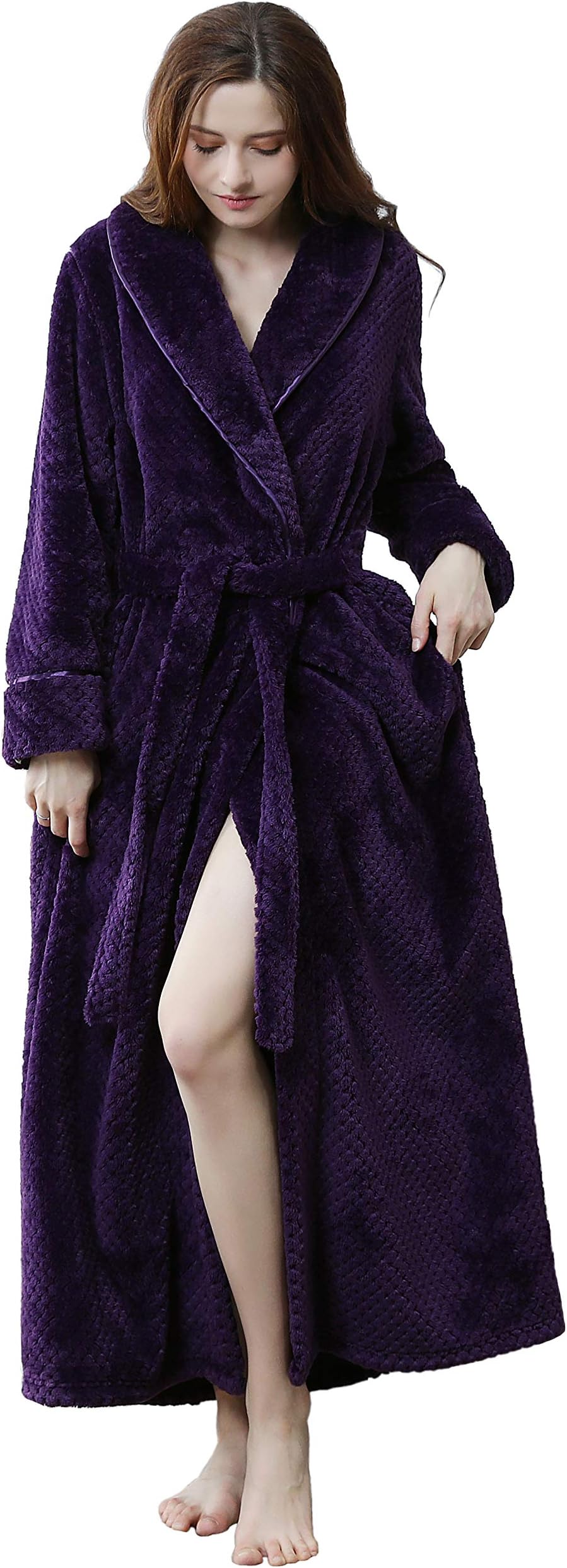 Women Men Kimono Flannel Bathrobe Unisex Winter Long Plush Fleece Robe