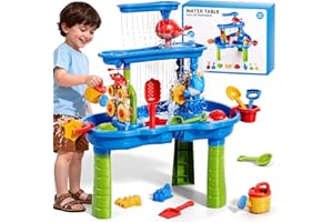 Sand and Water Table for Toddlers Kids, 3-Tier Sand Tables with Beach Fun Sand Toy for Kids Ages 1-3 4-8, Summer Outdoor Toys
