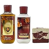 Bath & Body Works Chocolate Amber Body Wash and Body Lotion Duo Set with a Cherry On Top Bar Soap - Full Size