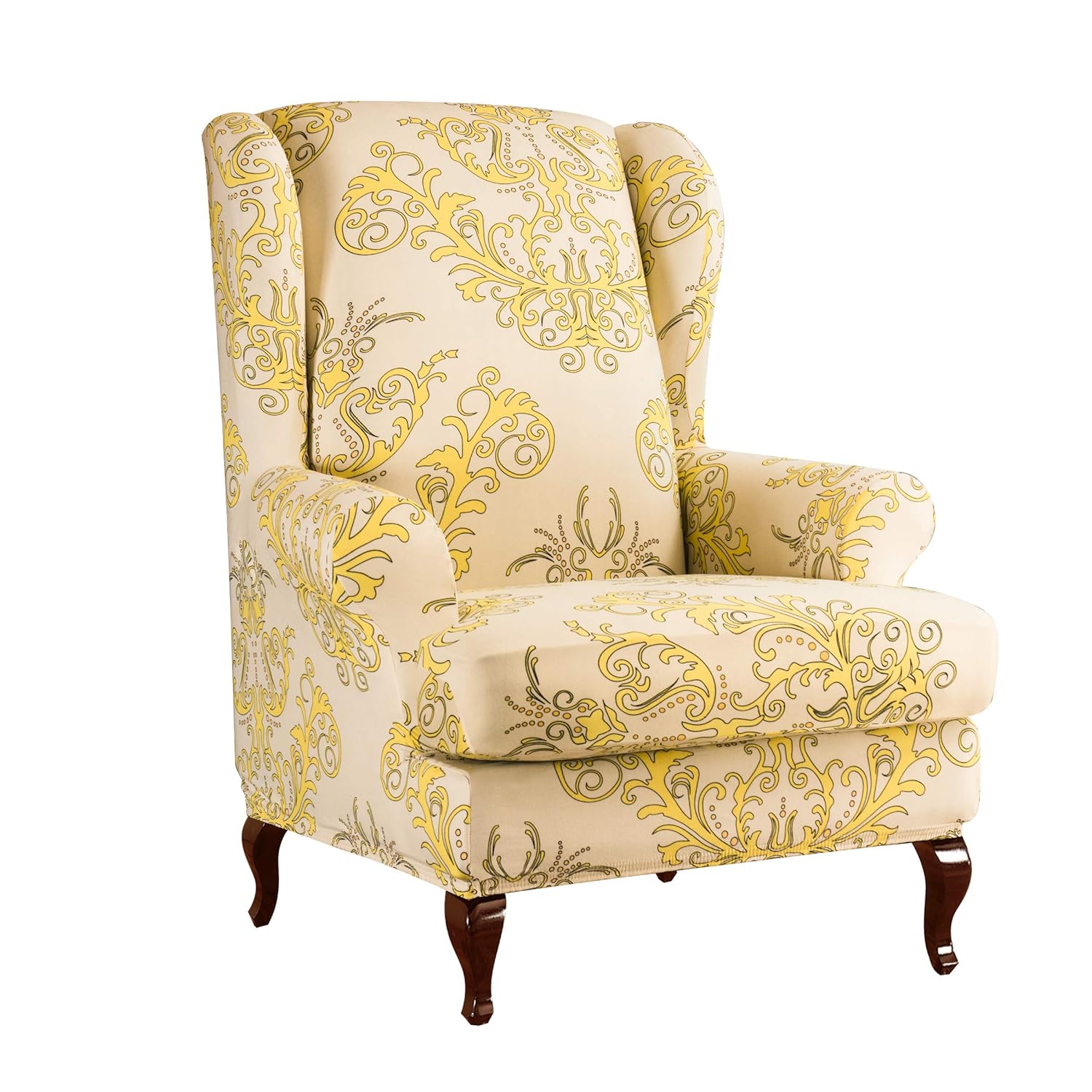 Slipcovers Wing Chair Yellow Home Subrtex 2 Piece Leaves Printed Stretch Wingback Chair Slipcovers Slipcovers Armchair Slipcovers