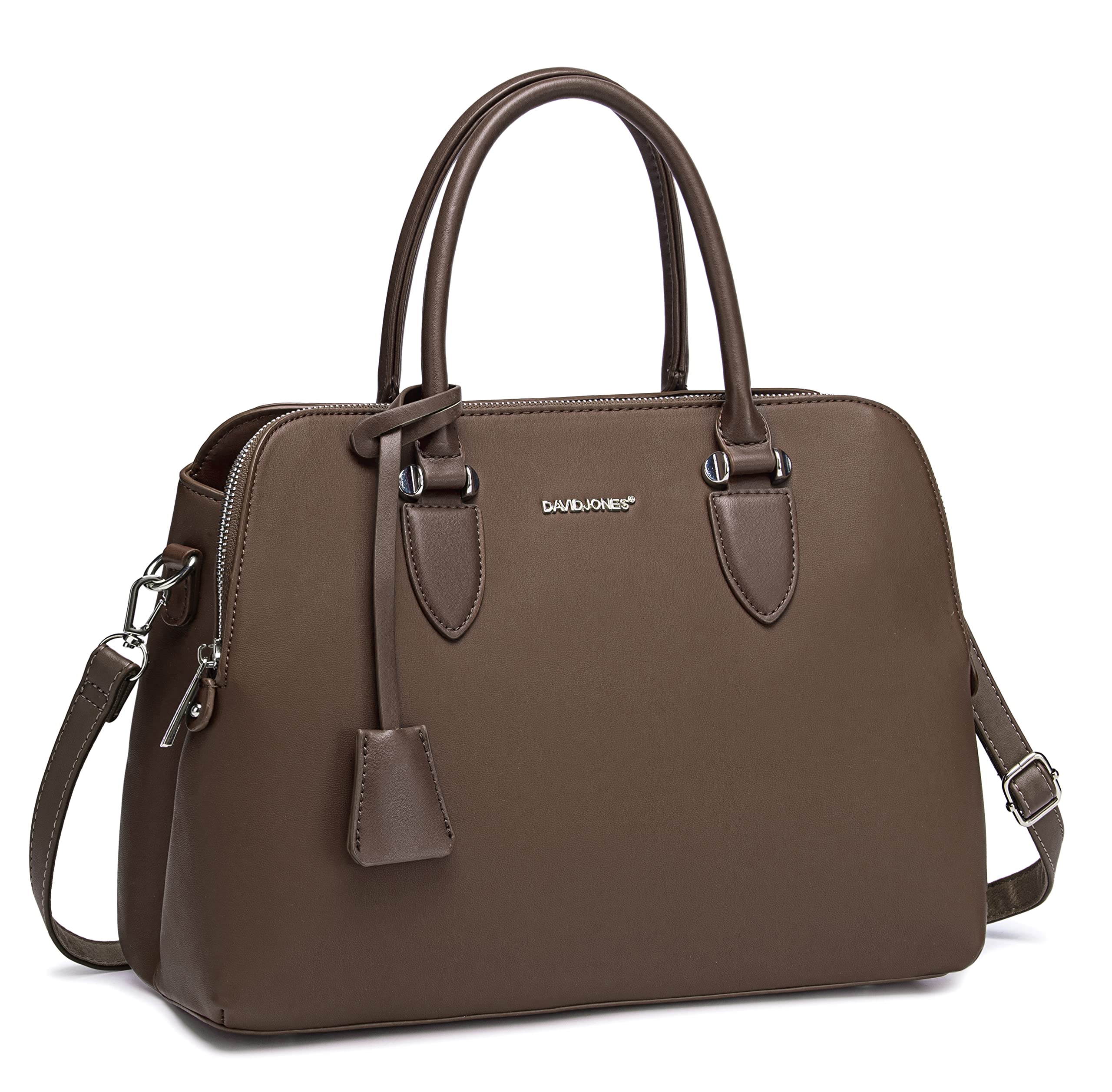 David Jones - Women's Bugatti Handbag - Top Handle Faux Leather Bag - Multiple Pockets Tote Shoulder Crossbody Bag - Ladies Elegant Shopping Bag Shopper Satchel City - Taupe Brown