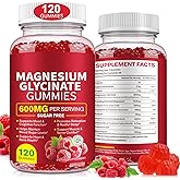 Magnesium Glycinate Gummies (Raspberry) 600mg, Sugar Free with Magnesium L-Threonate, Calcium, Potassium, Vitamin D3, B6 & CoQ10, High Absorption Support for Relaxation,Muscles & Energy, 120 Count