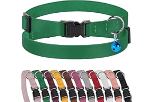 Muromto Leather Cat Collar Breakaway Adjustable Girl Boy Pet Collars for Cats Kitten Black Pink Green Brown Yellow Red White (Green)