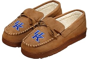FOCO NCAA Kentucky Wildcats Mens College Team Logo Moccasin Slippers, Tan, Medium (9-10)