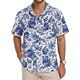 PEGENO Men's Flower Casual Button Down Short Sleeve Hawaiian Shirt