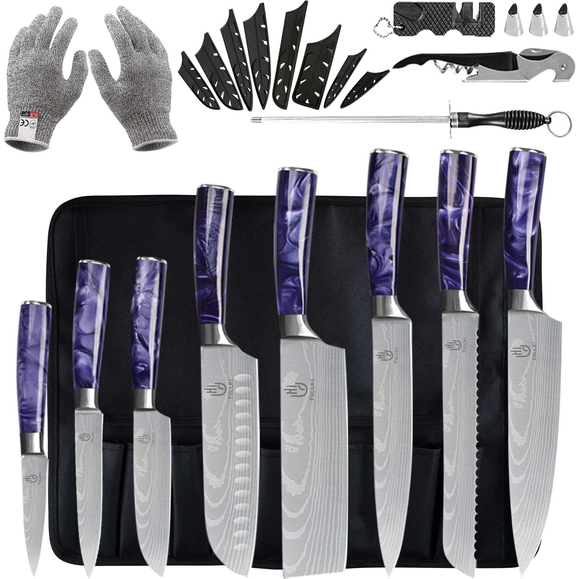 FULLHI Knife Set, 14pcs Japanese Knives Set, Multiple Colour Premium German Stainless Steel Chef Knife Set Image