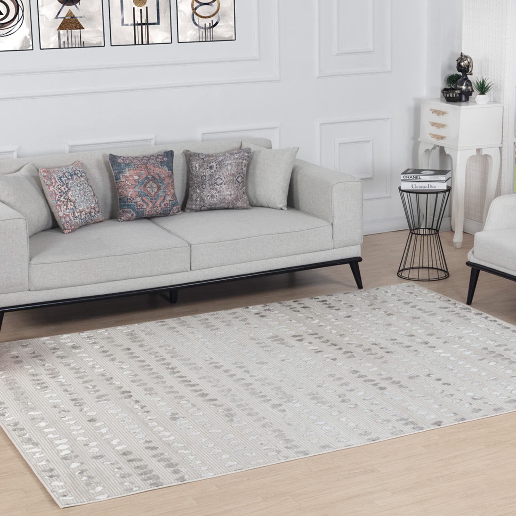 Livabliss Nador Abstract Rug - Runner Rugs Living Room 80x150 cm, Hallway, Dining Room Area - Modern Marble Large Rug, Soft Luxurious Easy Care Medium Pile, Beige, Ivory and Silver
