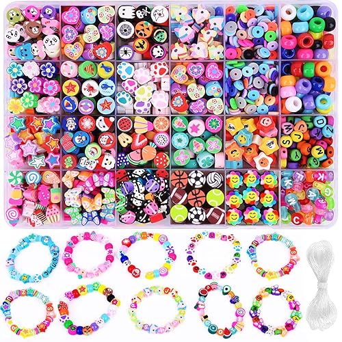 1000PCS Polymer Clay Beads Bracelet Making kit, 24 Style Cute Fun