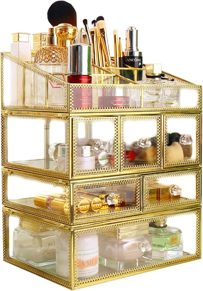 Hersoo Gold Large Makeup Organiser Spacious Cosmetic Storage for Vanity