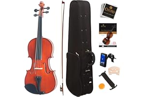 Mendini By Cecilio Violin For Kids & Adults - 4/4 MV Natural Varnish Finish Violins, Student or Beginners Kit w/Case, Bow, Extra Strings, Tuner, Lesson Book - Stringed Musical Instruments