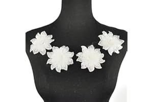 Carytalee 5 PC Rose Flower Sequins Lace Embroidery Patch Applique Trim DIY Sewing Clothes Applique, White, 3Inch