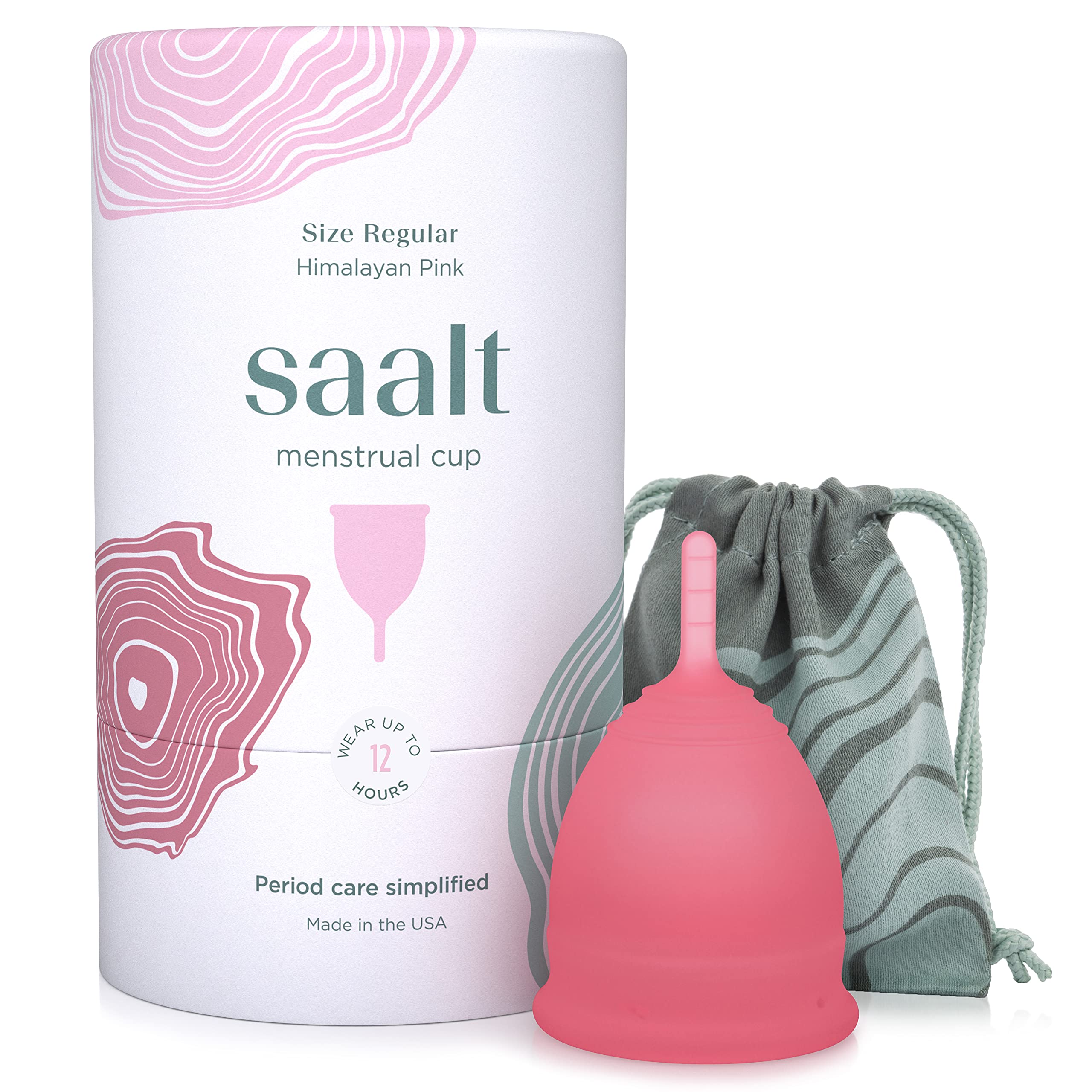 Saalt Menstrual Cup - Premium Design - Most Comfortable Period Cup - #1 Active Cup - Wear for 12 Hours - Soft, Flexible, Reusable Medical-Grade Silicone (Regular, Himalayan Pink)