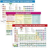 gisgfim 3Pcs Large Periodic Table of Elements Chart Chemistry Posters | High School College Equation Sheet Poster Educational Science Reference Study Guide Classroom Bulletin Board Home Wall Decor