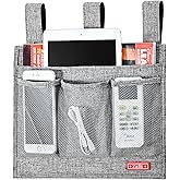 Zafit Linen Bedside Caddy, Bedside Storage Organizer for Hospital Beds, College Dorm Rooms or Baby Bed (Classic 4 Pockets Grey)