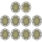 MECCANIXITY 10 Pcs Cabochon Brooch, 25x18mm Alloy Findings Trays Oval Pins, Vintage Setting Brooch Pins for DIY Jewelry Making Pendants Photo Craft, Big Lace Style, Bronze