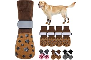 BEAUTYZOO Anti Slip Dog Socks to Prevent Licking Paws, Dog Shoes for Cold Pavement, Grip Socks for Dogs on Hardwood Floors, Dog Booties Alternative, Reflective&Washable Paw Protection for Senior Dogs