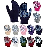Coume 12 Pairs Kids Winter Gloves for Boys Girls Anti-Slip Knit Stretch Colorful Toddler Warm Gloves for Cold Weather