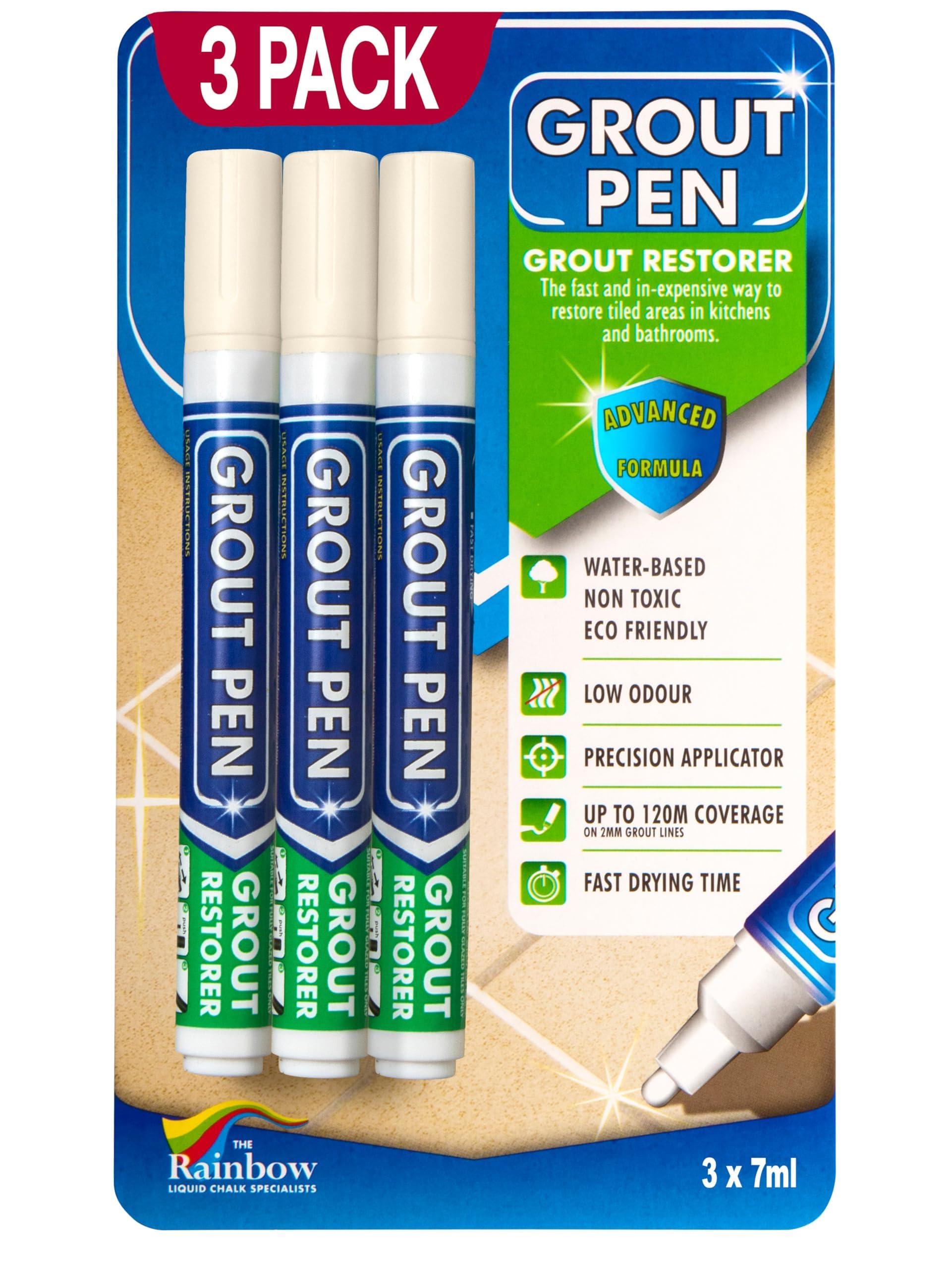 3 X IVORY Grout Pens - Designed for restoring tile grout
