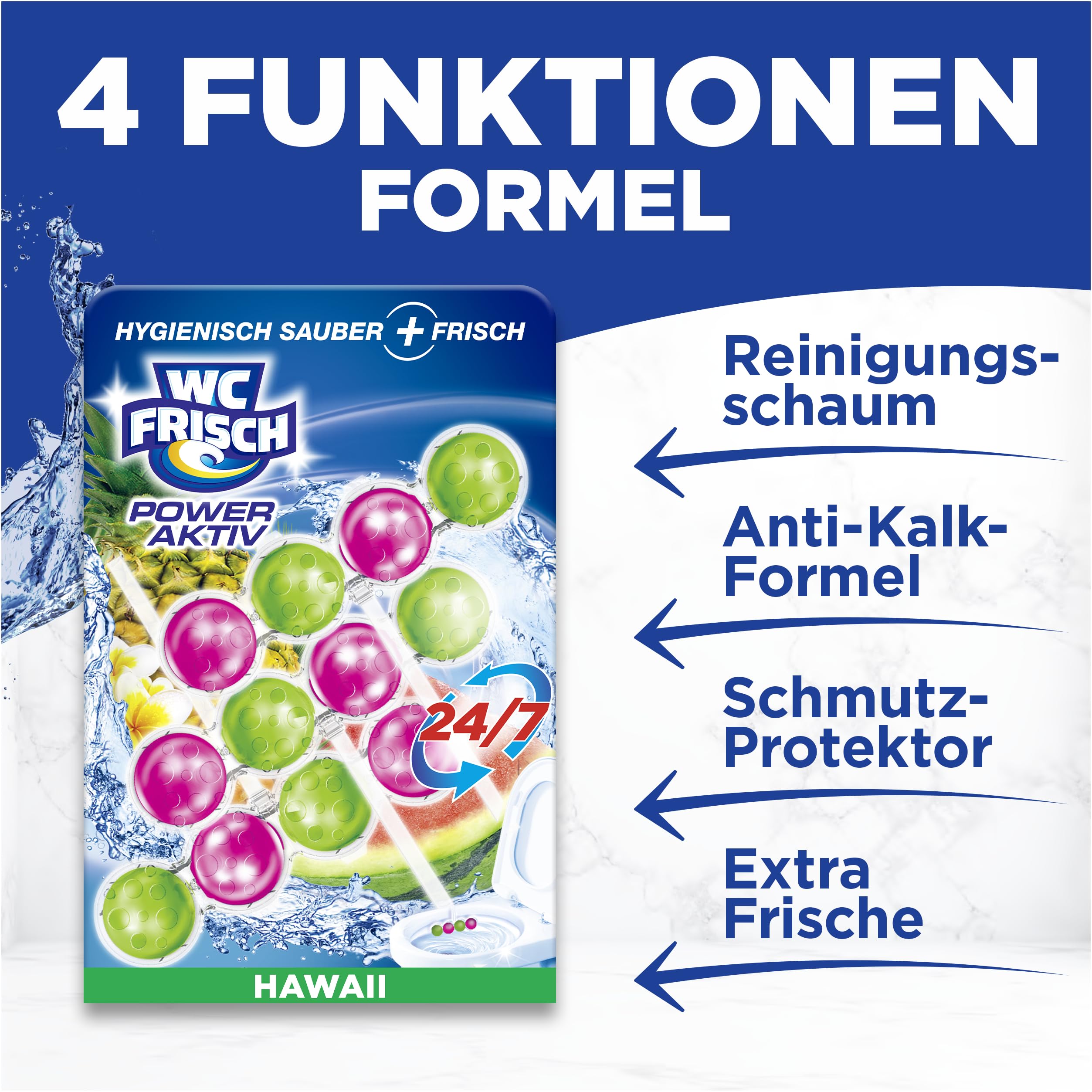 WC FRISCH Kraft Aktiv Duftspüler Hawaii (150 g), WC Reiniger für Reinigung bei jeder Spülung, Duftsteine für langanhaltend frischen Duft, + 50 Prozent Anti-Kalk Effekt* 4