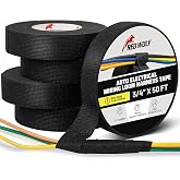 RED WOLF Wiring Harness Tape High Temp Wire Cable Loom Self-Adhesive Fabric Tape for Electrical Automotive Engine Harness Wrap Protection Noise Damping Cables Fixed 3/4 Inch x 50 FT 5 Rolls