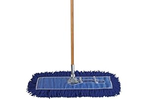 DIRECT MOP SALES, INC. ProGrade Dry Mop Kit with Industrial-Quality Twisted Closed Loop Mop Head - Heavy-Duty Steel Frame, Wood Handle - Blue 60 Inch