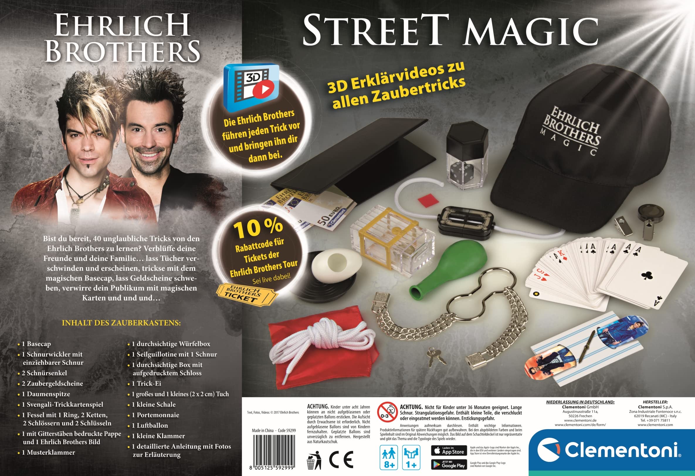 Clementoni Ehrlich Brothers Street Magic - Zauberkasten für Kinder ab 8 Jahren - Magisches Equipment für 40 verblüffende Zaubertricks inkl. 3D Erklärvideos 59299 3