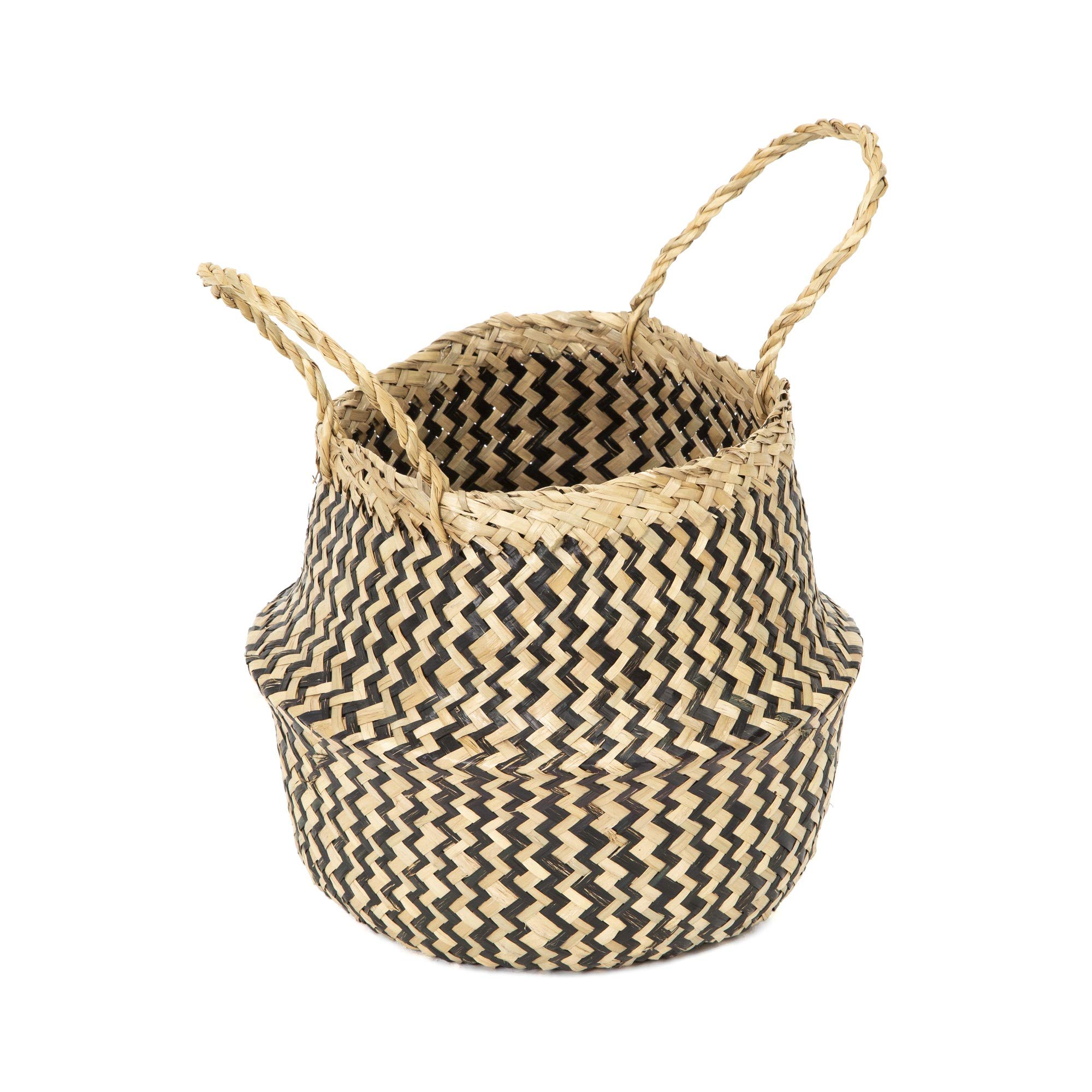 Compactor Belly Basket M - Handwoven Seagrass Storage Basket, Black (27X27X26 cm)