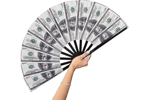GeGeYa Large Folding Fans-Hand Fan Popping Fan for Line Dancing Clacking Fans for Boots On The Ground Dance, Party,Concert,Outdoor,Decoration (Money Dollars)