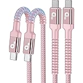 10FT USB C to USB C PD Fast Charging Cable 2Pack, 60W Nylon Braided Long Cord for MacBook Pro/Air, iPad Pro, Galaxy S24 (Pink