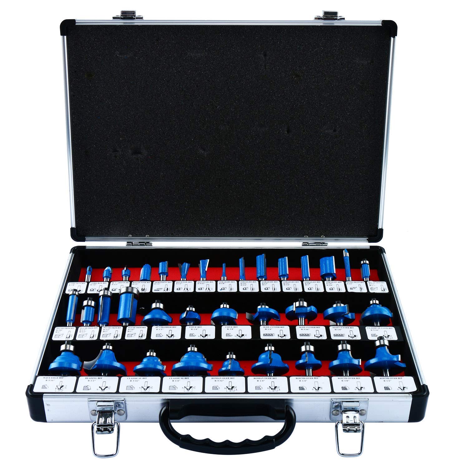 FreeTec 35 Piece Router Bit Set, 1/4 inch (6.35 mm) Shank Tungsten Carbide Router Bits, Woodwork Milling Trimming Groving Cutter Router Bit for Woods MDF Particle Board Plywood