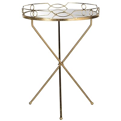 Safavieh Home Collection Cherris Mirror Top Round Gold Leaf End Table