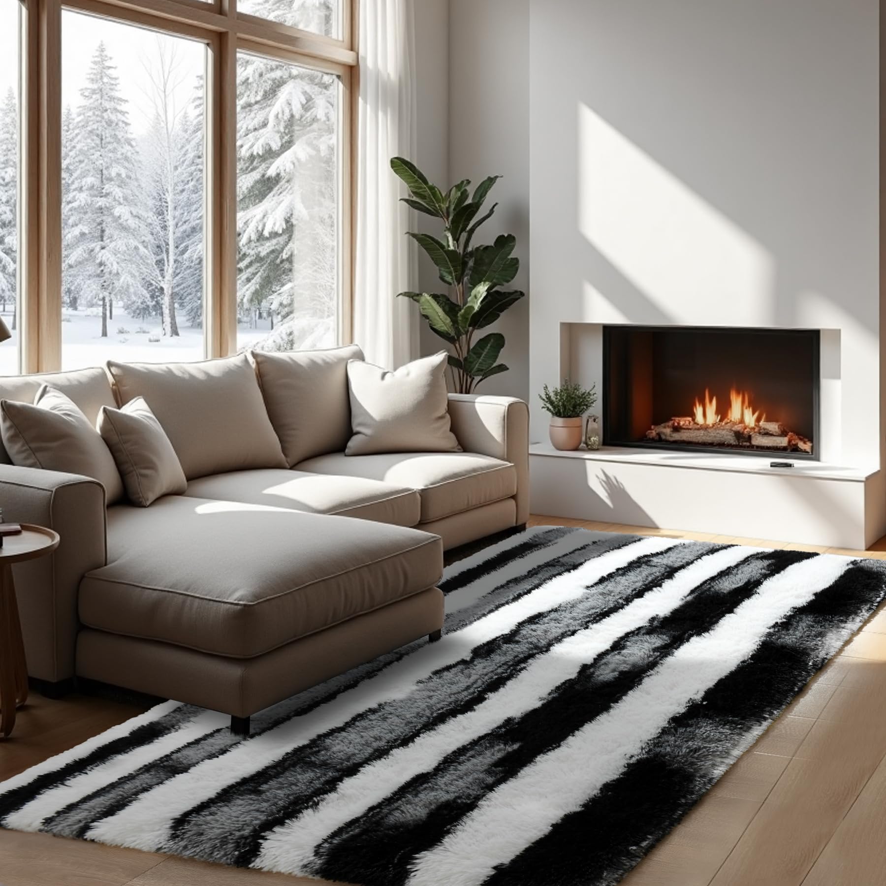 Photo 1 of Noahas Fluffy 4x6 Area Rugs for Bedroom Living Room,Thick Shag Black and White Throw Floor Carpet,Soft Shaggy Bedside Non-Slip Plush Dorm Nursery Kids Rug