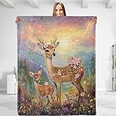 Deer Family Throw Blanket - Soft Plush, Lightweight, Warm, Fuzzy Anti-Pilling Flannel Blanket for Bedroom, Couch, Travel, Sofa - Comfy 50in×60in