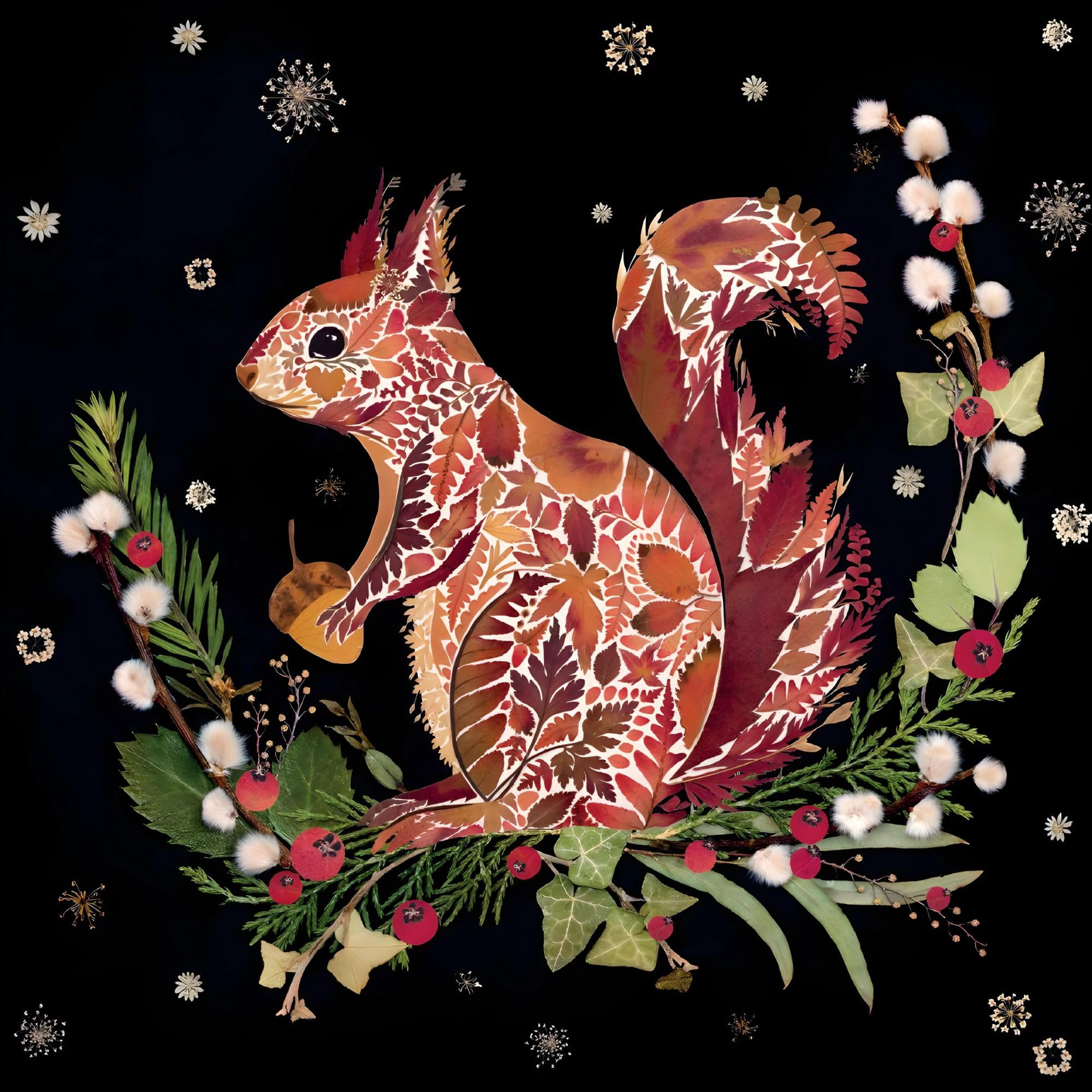 Christmas Cards Pack of 8 - Winter Squirrel - Artistic Wild Press Design by Helen Ahpornsiri - Eco-Friendly - Made in the UK