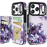 Shorogyt Compatible with iPhone 17 Pro Wallet Case with Card Holder - Cute Purple Flower Design Kickstand for Magnetic Clasp Back Flip Folio Leather Phone Covers for Women Men Girls
