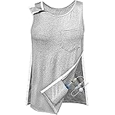 Mastectomy Recovery Tank Top with Drain Pockets Unisex Post Shoulder Surgery Shirts Full Snap Rotator Cuff Recovery Clothing